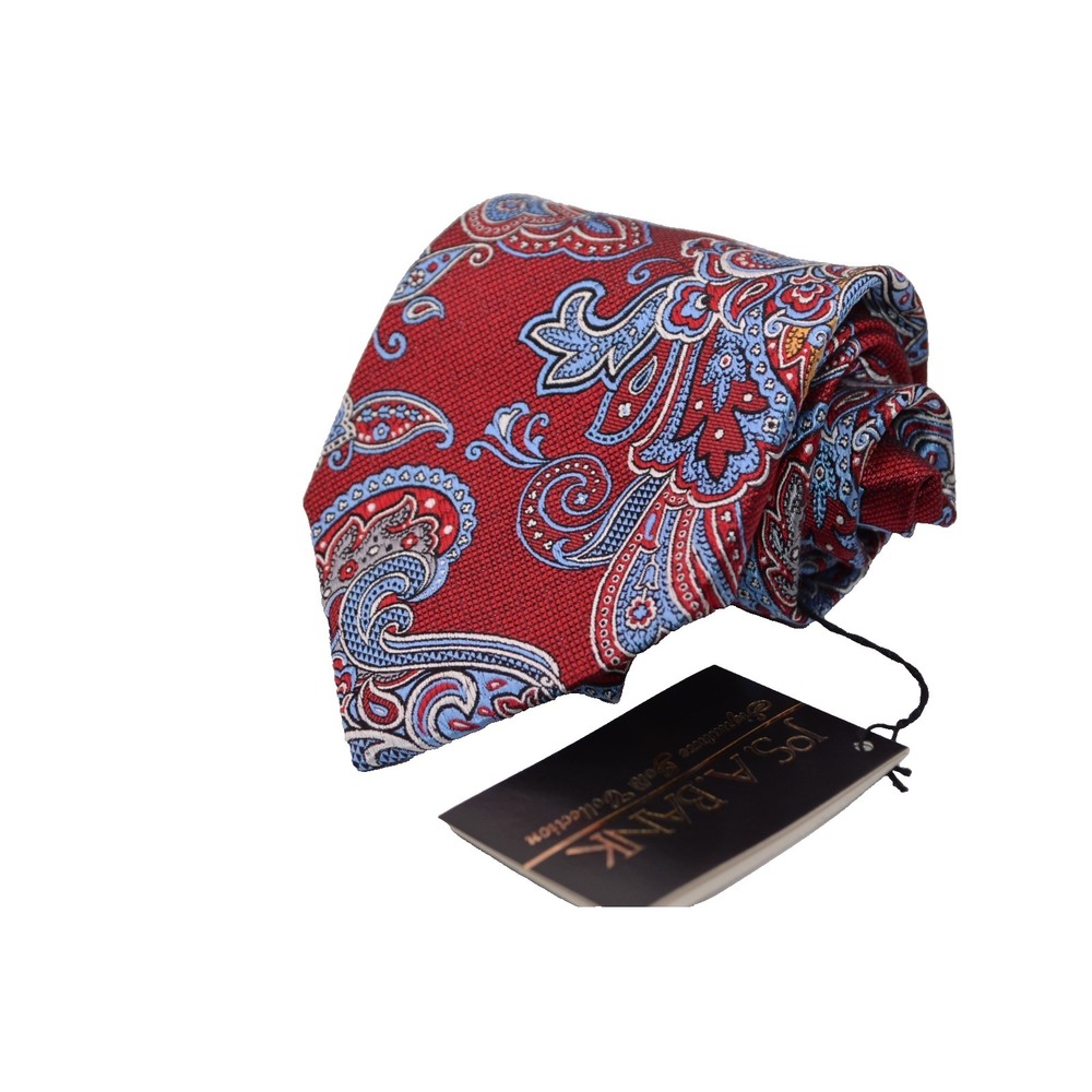 Jos. A. Bank Signature Tie Paisley Blue Red 100% Silk Men's Hand Made